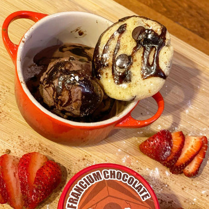 Keto Chocolate Ice Cream with Strawberries & Chocolate Chip Cookie