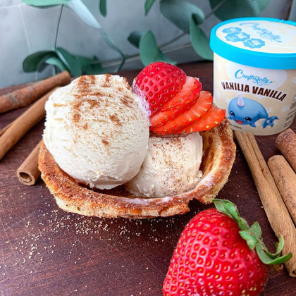 Keto Churro Bowl with Ice Cream 🍨🍓 low net carbs & so yummy