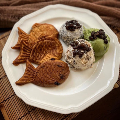 Keto Taiyaki 🎏 with Azuki, Black Sesame, and Green Tea flavored Ice Cream